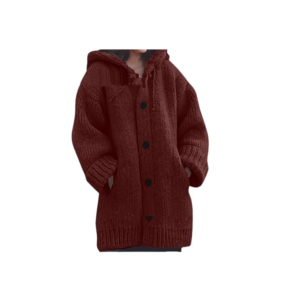 Elegante Strickjacke mit Kapuze und Knöpfen - Langärmeliger Strickmantel für Frauen mit offener Vorderseite und Taschen Ein Must-Have für Stil und Komfort