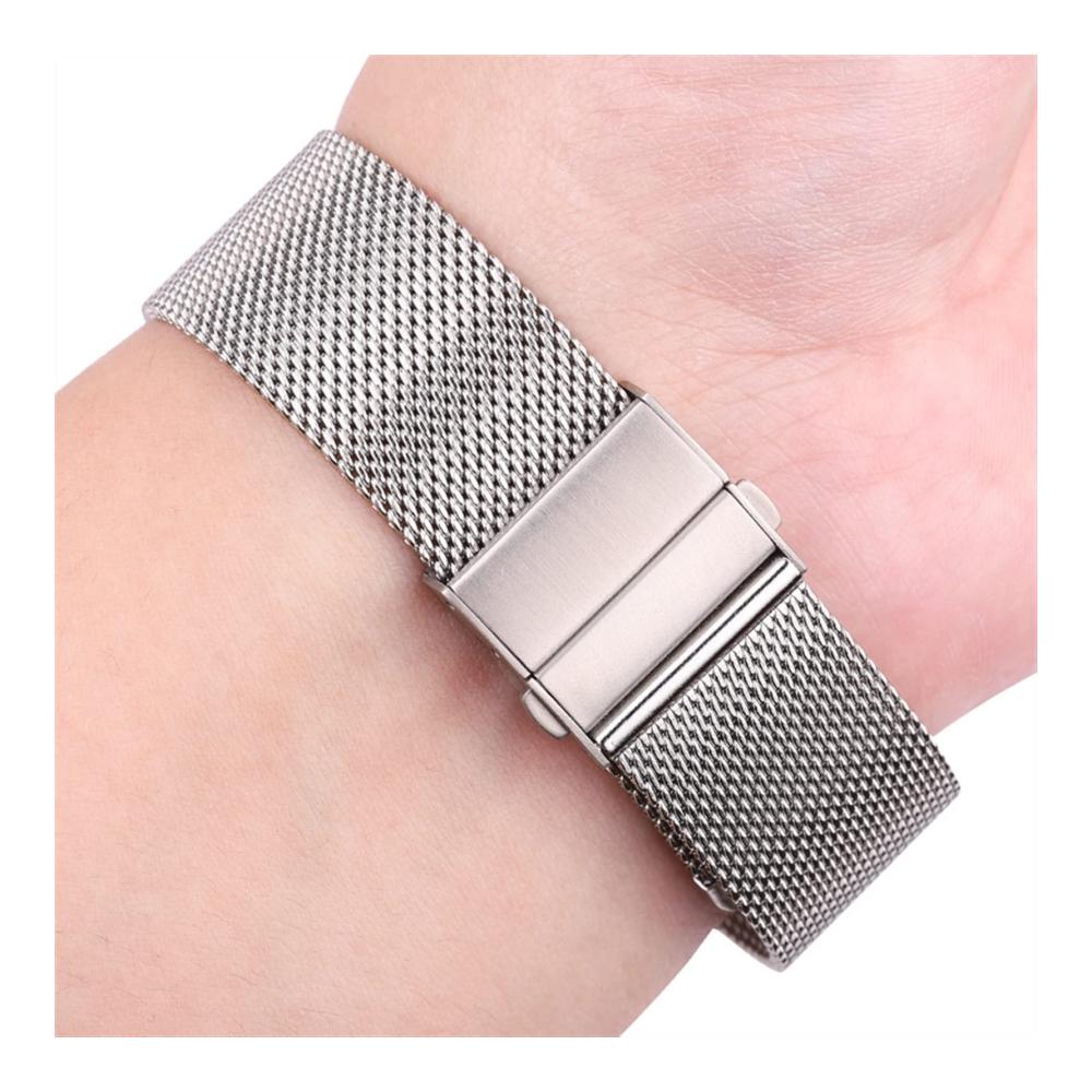 Elegantes Edelstahlband für Milanaise-Uhren in Schwarz und Silber für Damen und Herren größenverstellbar von 16-24 mm mit Implementierungsverschluss