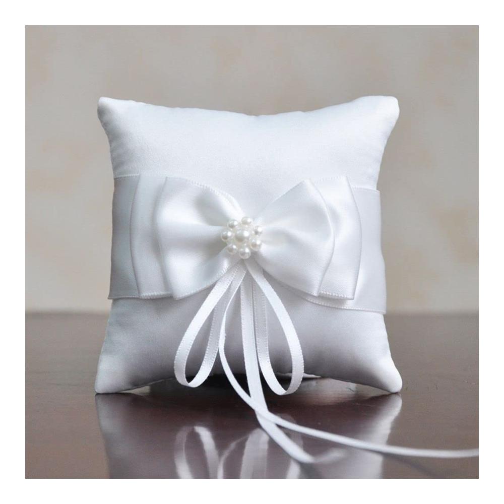 Verzaubern Sie Ihre Hochzeit mit diesem eleganten und romantischen Ringkissen - Weißes Taschenringkissen mit Doppelschleife perfekte Brautdekoration für den besonderen Tag