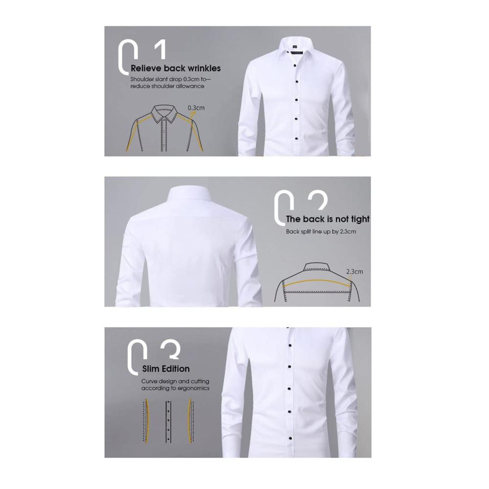 Herren Hemd Langarm Stretch-Anti-Falten Business Casual Fit Langarmhemd mit Stil
