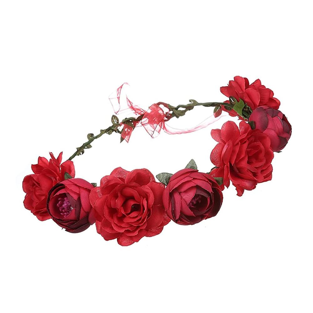 Handgefertigtes Haarband mit roter Rosenblume - Eleganter Blumenkranz für Hochzeiten Partys & Festivals - Weiches Stirnband für stilvolle Haarstylings (Rot