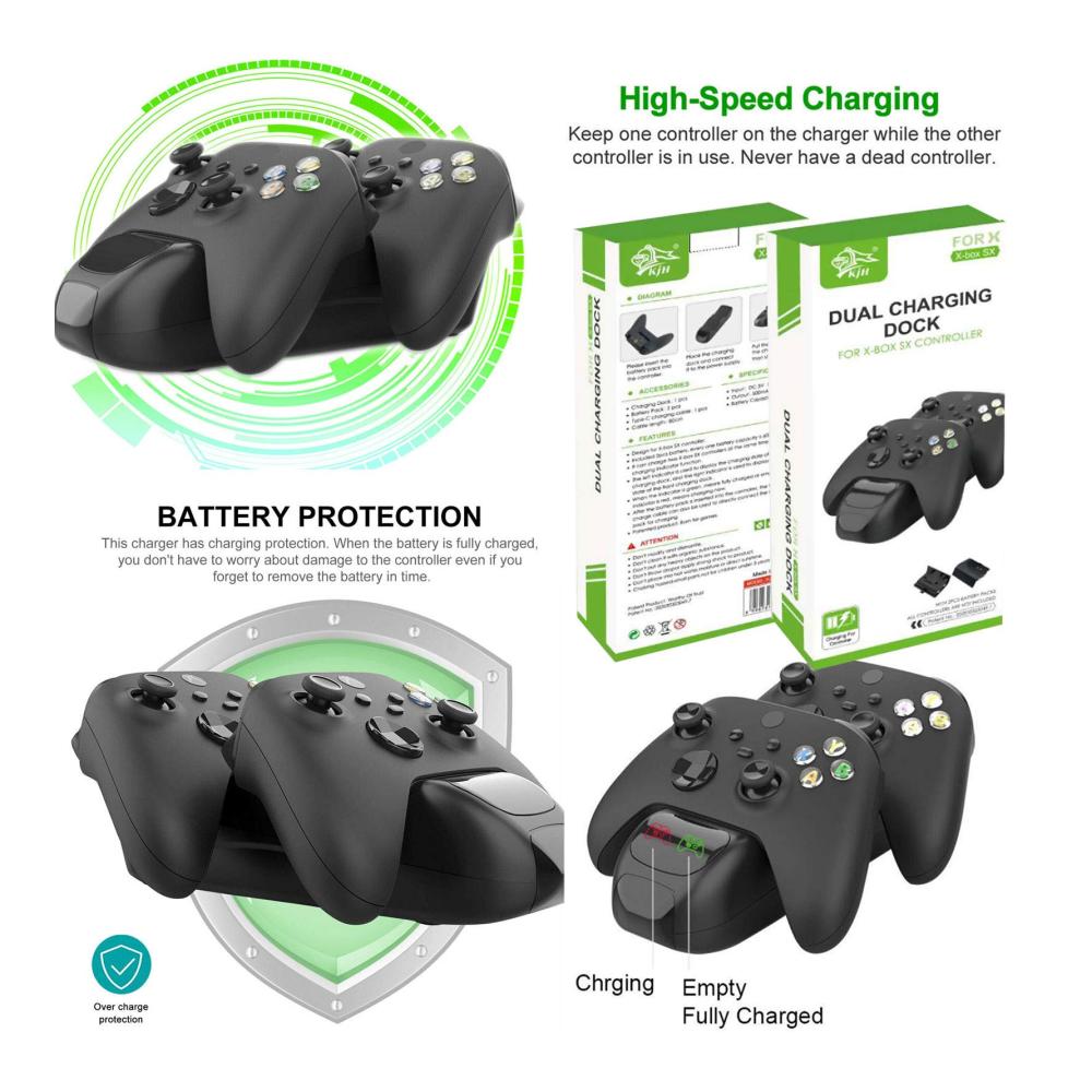Weekender Ladestation Controller Doppel-Dockingstation kompatibel mit Xbox Series S/X Gamepad USB-Ladestationen mit 2 Schnelllade-Steckplätzen für Xbox One X/S DualSense und Switch Pro Controller