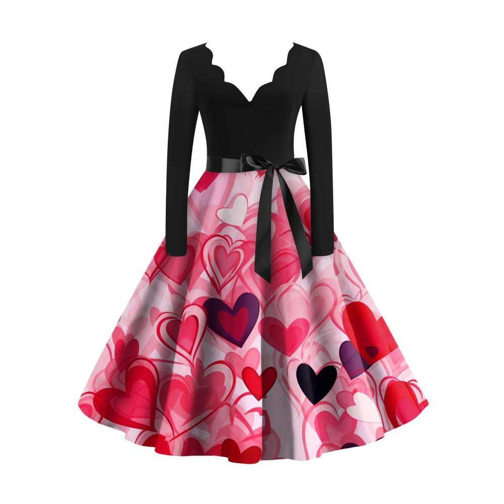 Brautenteam Vintage Hepburn V-Ausschnitt Swing Kleid Elegant Korsett Brautkleid Valentinstag Liebesdruck Plus Size Abend Party