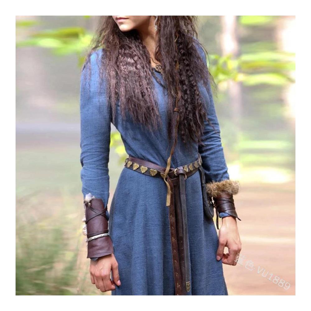 Mittelalterlicher Damenrock langärmeliges Maxi-Kleid Damen-Fee Elfen-Kleid Renaissance keltisch Wikinger Gothic Rock Sari Röcke Vintage Kleid - Blau S