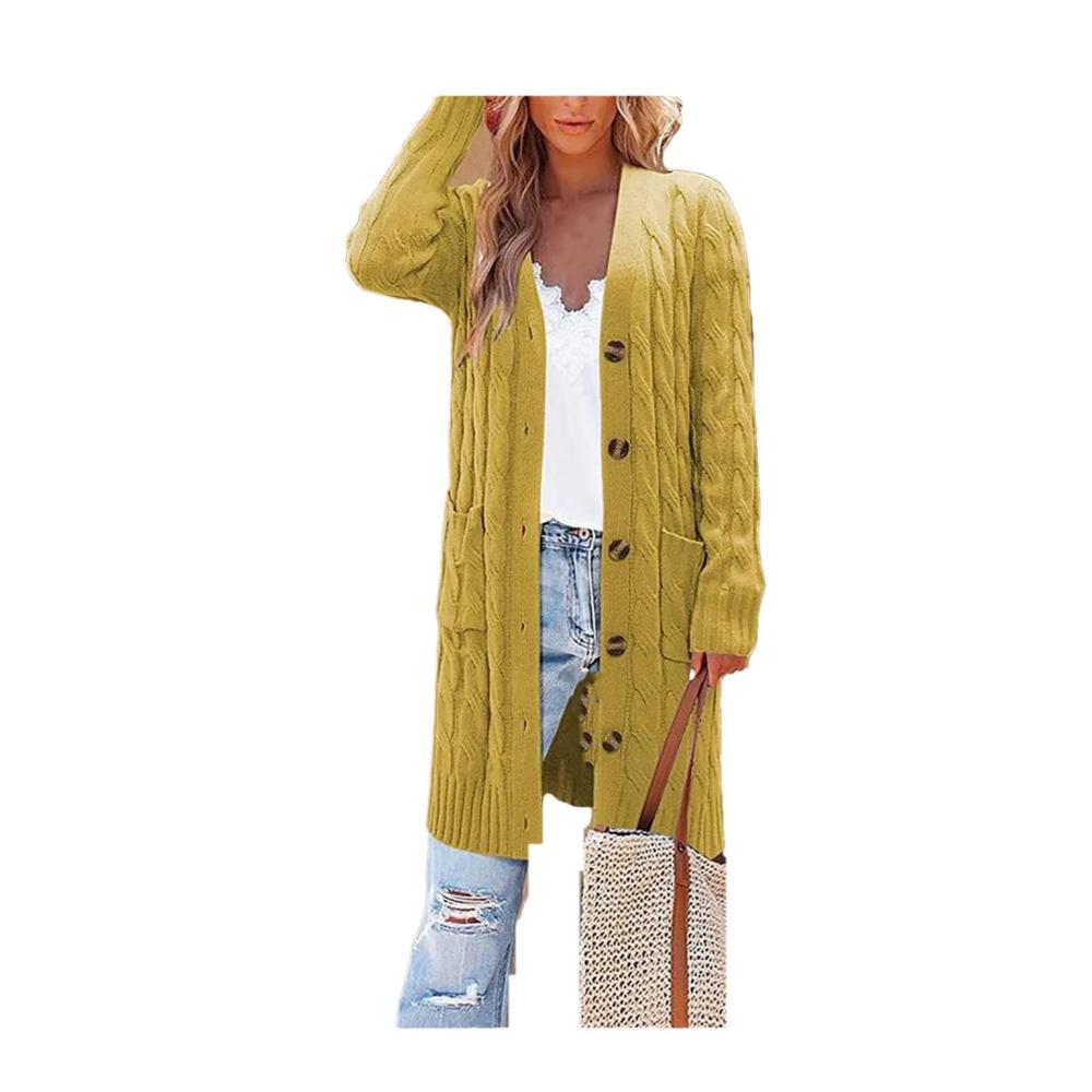 Damen Pullover Twist Pocket Knit Winterstrickjacke Strickjacke Sweater Jacke Lange Einreiher
