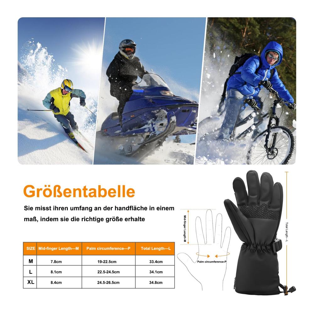 Ultimative Beheizbare Handschuhe Extra Wärme 3 Temperaturstufen Wiederaufladbar. Perfekt für Winteraktivitäten wie Wandern Motorradfahren & Skifahren