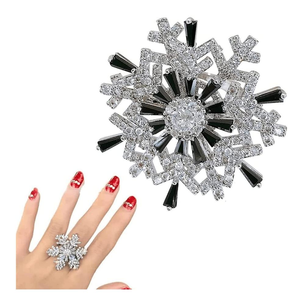 Drehbarer Schneeflockenring Eleganter Diamantring mit zarter Schneeflocke – Modische Ringe für Teenager-Mädchen und Frauen – Verstellbare Geschenke für Mädchen zu Weihnachten im Winter
