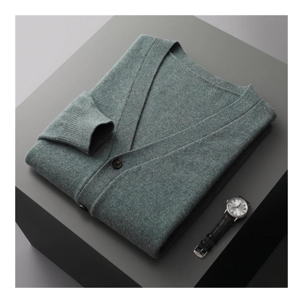 Premium Herren Strickjacke 100% Merinowolle einfarbig gestrickt Basic-Pullover Mantel-Design Button-Down-Komfort
