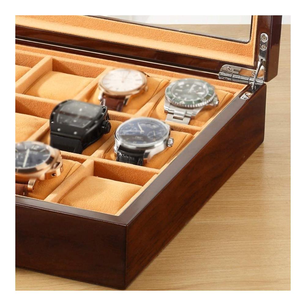 Stilvolles Brillenetui aus Holz mit Glasdeckel | Aufbewahrungsbox für Brillen | Braun | Präsentiert und geschützt