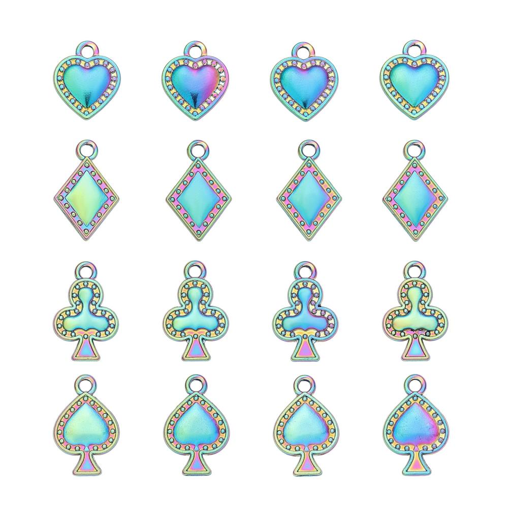 Entdecken Sie 16 Stücke Charms in 4 Stilen Poker-Anzug Regenbogen-Farbe Legierungs-Anhänger. Perfekt für personalisierte Schmuckherstellung