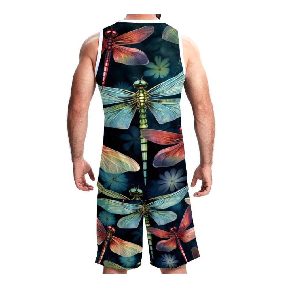 Bunte Libelle Hochwertige Herren-Basketballtrikots mit Taschen in 5XL für Teamuniformen und sportliche Vielseitigkeit