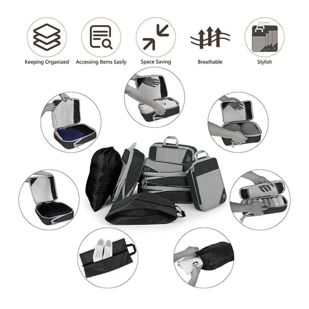 6er Set Kofferorganizer mit Kompressionsfunktion Verpackungswürfel & Organizer Taschen für effizientes Packen Reisezubehör für geordnetes Gepäck