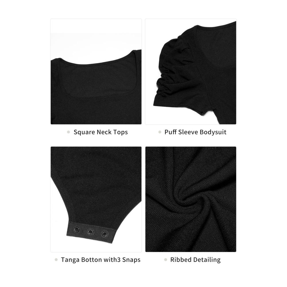 Exquisiter Damen Body Bodysuit Elegante Rüschen Quadratischer Ausschnitt & Kurzarm - Perfekt für stilvolle Auftritte