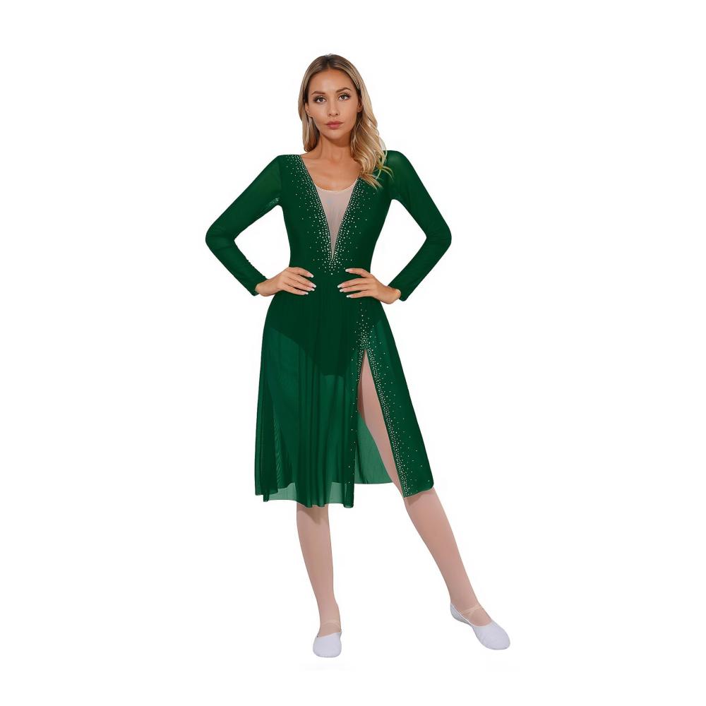 Entzückendes Damen Ballettkleid Elegante Langarm-Performance für Tanz und Gymnastik. Durchsichtiges Mesh und Tüll verleihen stilvolle Leichtigkeit. Perfekt für Contemporary und Ballsaal