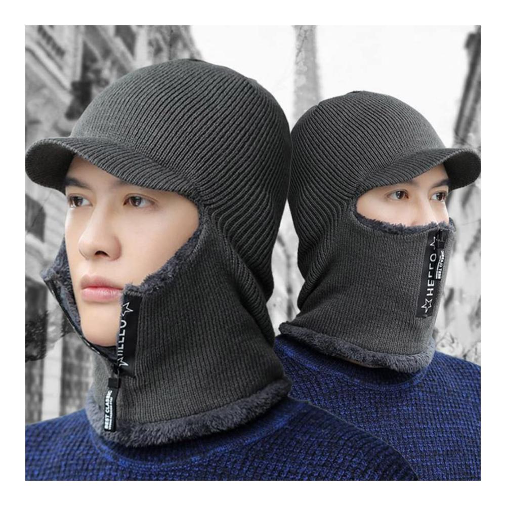 Stylisches Winter-Set Strickmütze Schal & Handschuhe für Damen und Herren - Beanie mit Reißverschluss und Ohrenklappen - Fleece-Futter für Wärme - Winddicht und Thermomaterial für Skifahren