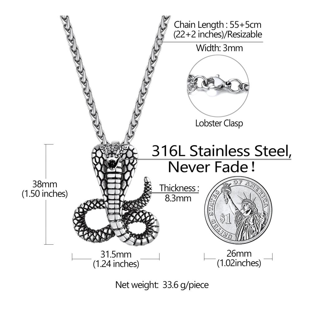 Einzigartige Edelstahl Kobra Kette Maskulines Accessoire für Herren und Jungen mit Punk-Schlange Anhänger. Stilvoll und robust perfekt für jeden Look! 🐍🔗
