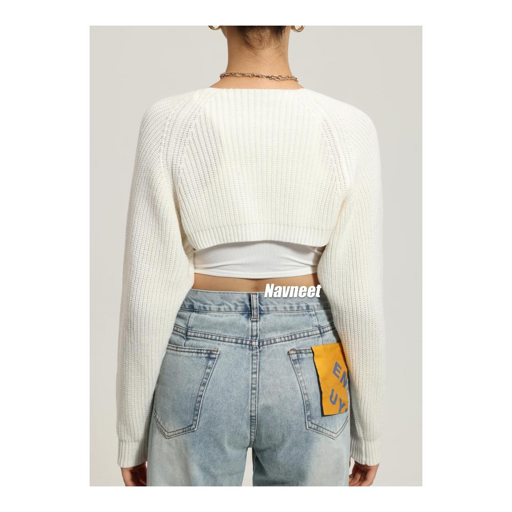 Stilvoller Y2K-Bolero Damen Boleros kurz und oversize für den Winter - Crop Top Shrug Strickjacke Cardigan Sweater
