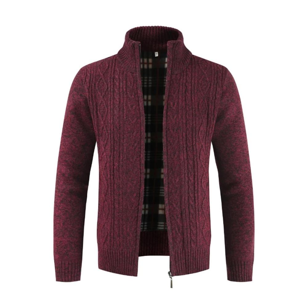 Herren Cardigan Strickjacke Stehkragen Strickpullover Slim Pullovermantel Casual Lässig Gestreift für Herbst & Winter