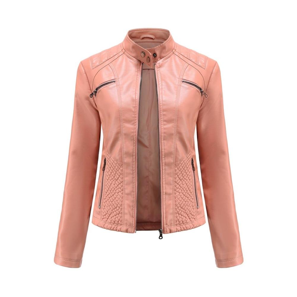 Damen Kunstlederjacke für Freizeit Herbst/Frühling modisch vegan für Motorrad Radfahren kurz leicht in Größen XS-XXL