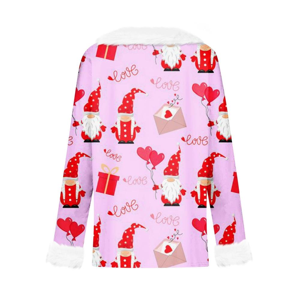 Valentines Day Blusen für Damen - Herbst Winter Lange Ärmel Plüsch V- Ausschnitt Druck Plus Size Mode Valentinstags Geschenk Sexy Hemden Party Rundhals Oberteile