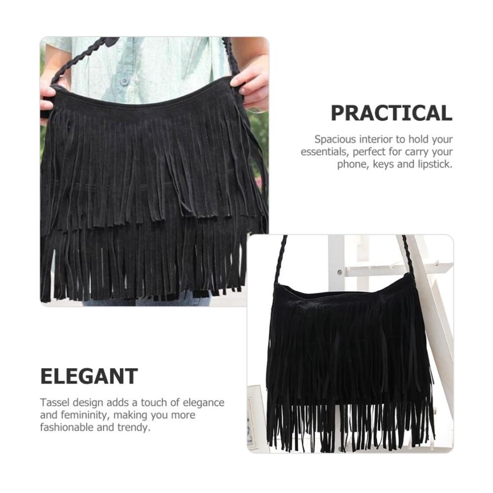 Erfrischende Vielseitigkeit Rucksackhandtaschen für Damen in elegantem Schwarz mit stilvollen Fransen. Ein Muss für den Sommer-Look