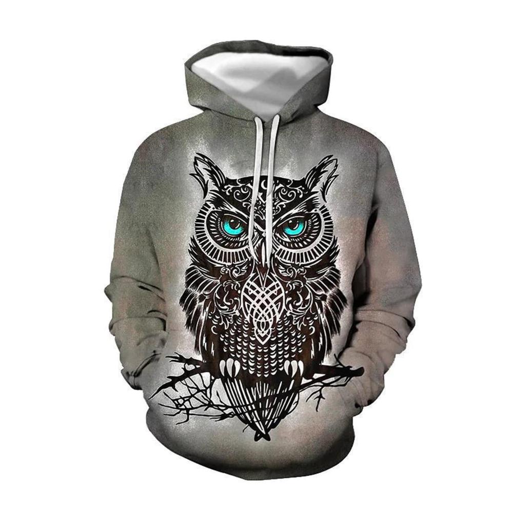 3D Eule Unisex Herren Hoodie Neuheit Print - Kapuzenpulli Langarm Sweatshirt