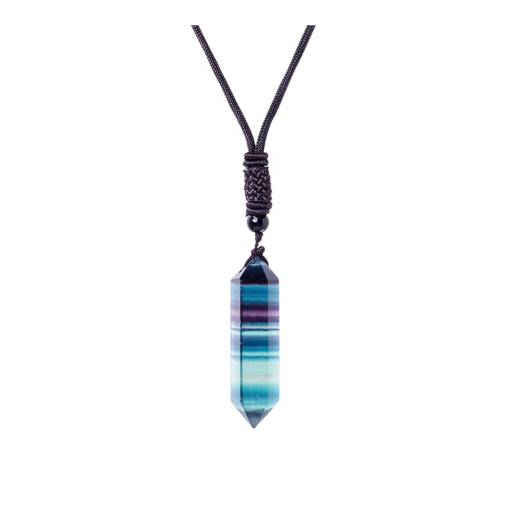 Sechseckige Anhänger aus Natural Fluorit-Kristallen | Hexagonale Energie-Edelstein-Kette mit Anhänger | Chakra-Heilung