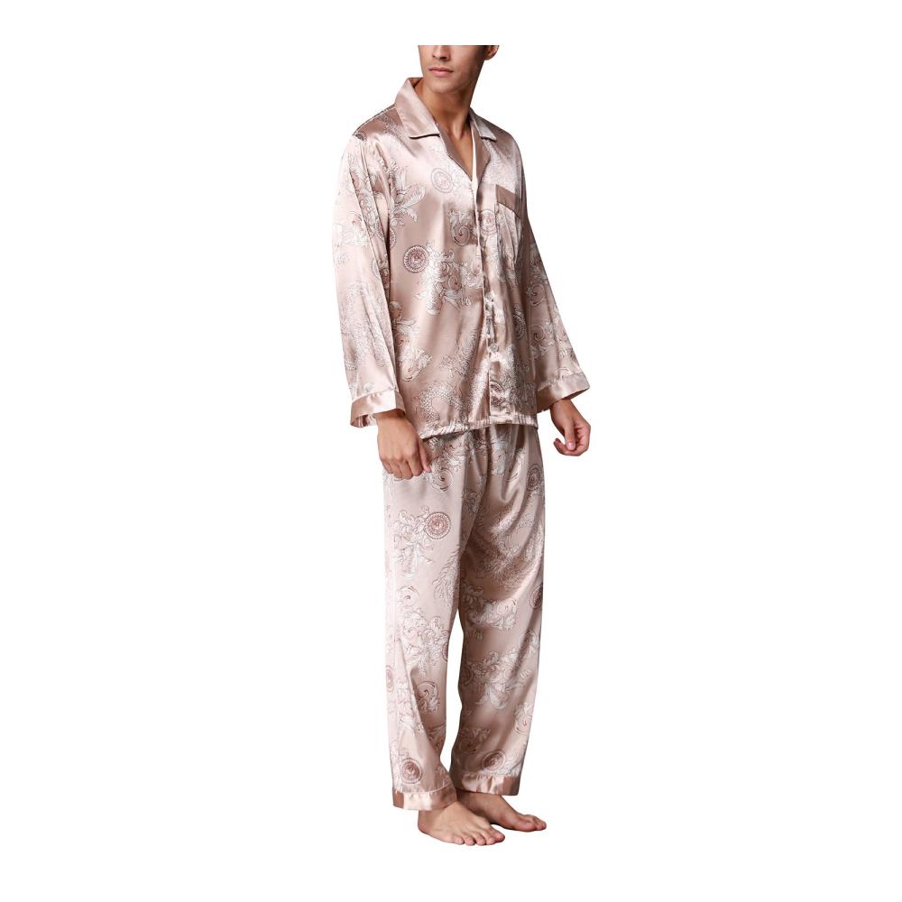 Entspannter Schlafkomfort Herren Schlafanzug in Retro-Satin mit Langarm und klassischem Pyjama-Druck. Perfekt für Frühling und Sommer. Jetzt in L XL XXL erhältlich