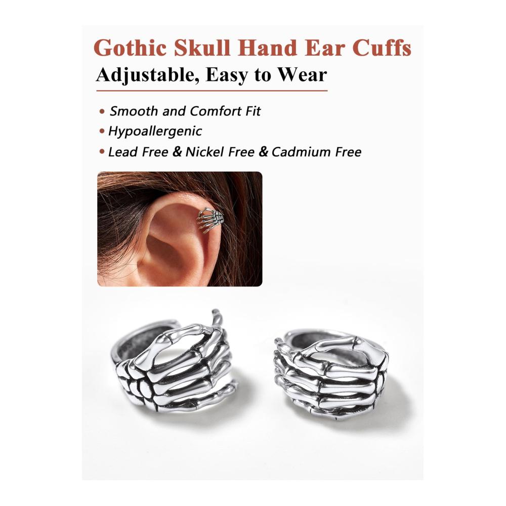 Einzigartige 925 Silber Ohrringe für Männer und Frauen - Retro Totenkopf Schädel Knochen Hand Octopus Spinnen Drache Skorpion - Non-Piercing Ohrclips und Ohrmanschette