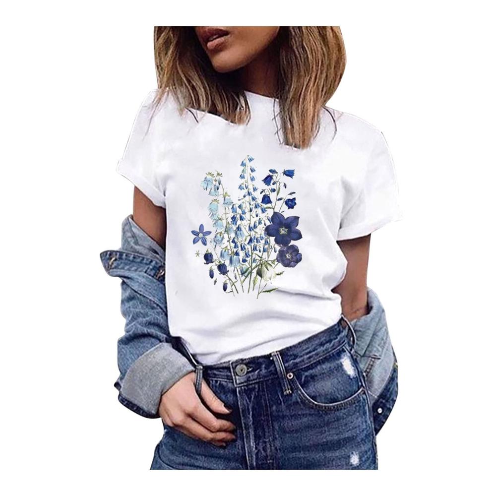 Sommerliche Eleganz Damen Tanktops mit stilvollem Löwenzahnaufdruck | Trendige Rundhals-Tops für lässige Eleganz | Kurzarm-Oberteile für Teenager-Mädchen