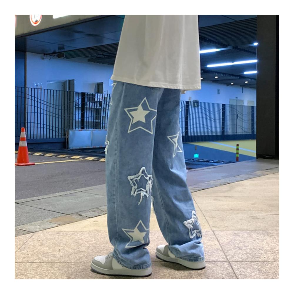 Trendige Herren-Jeanshosen Locker geschnitten weites Bein coole Stickerei. Perfekt für Streetwear und Parties. Bequem und stylisch