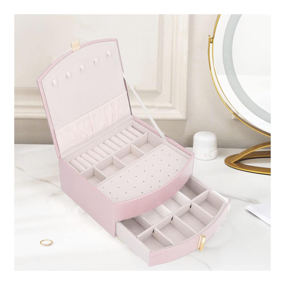 Organisieren Sie Ihren Schmuck stilvoll! Doppelschichtige Schmuckschatulle in Vintage-Optik mit Halskettenaufbewahrung perfekt als Weihnachtsgeschenk für Frauen und Mädchen (Rosa