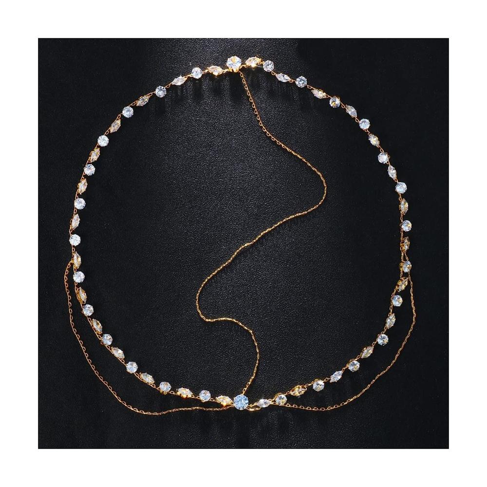 Exquisites Zirkonia Blatt Stirnband - Charmantes Haarband für Boho-Bräute Hochwertiger Haarschmuck in Gold mit Tassel-Akzenten - Perfekter Kopfschmuck für Frauen