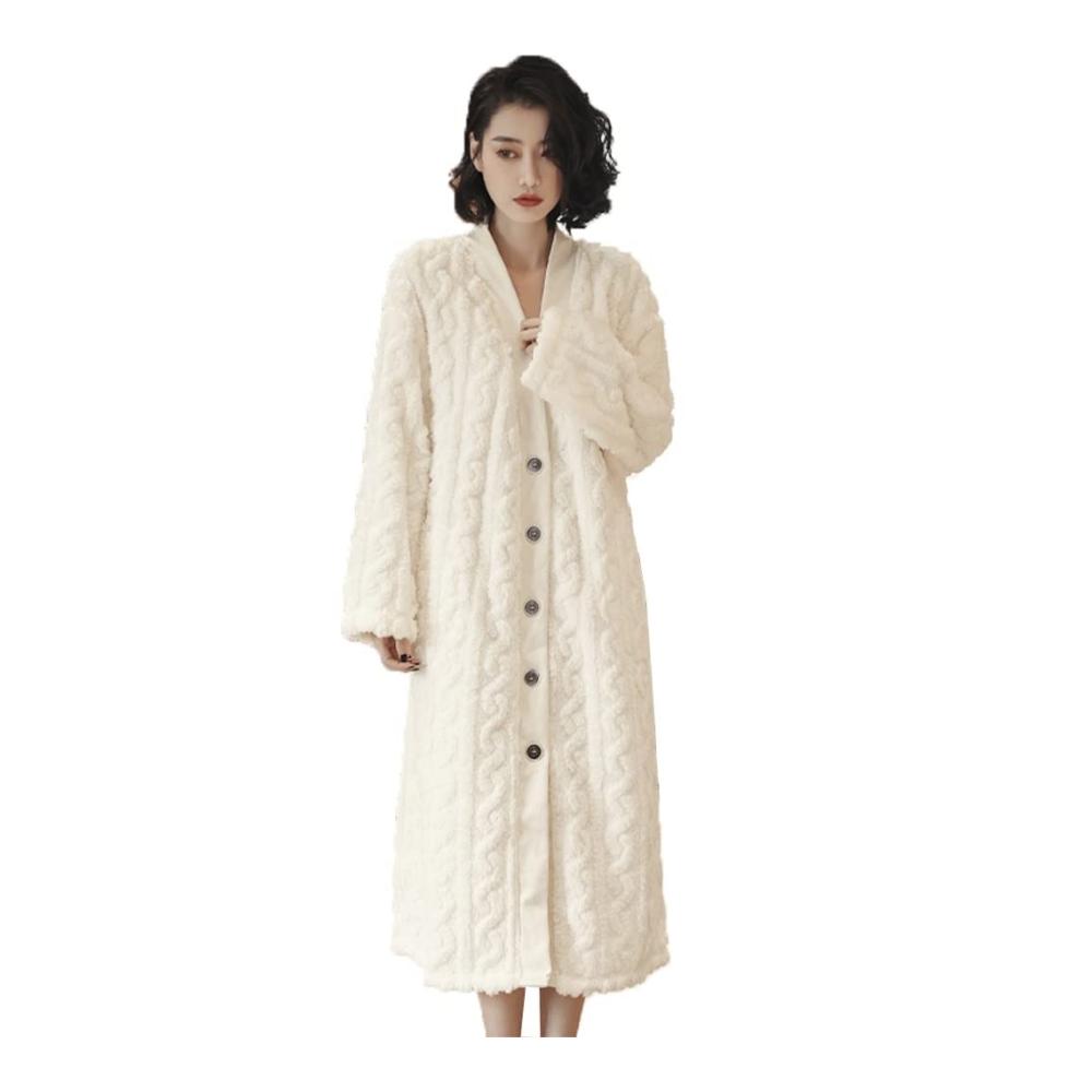 Kuschelig warmer Damen-Fleece-Bademantel mit Druckknopfleiste ideal für kalte Nächte und entspannte Tage