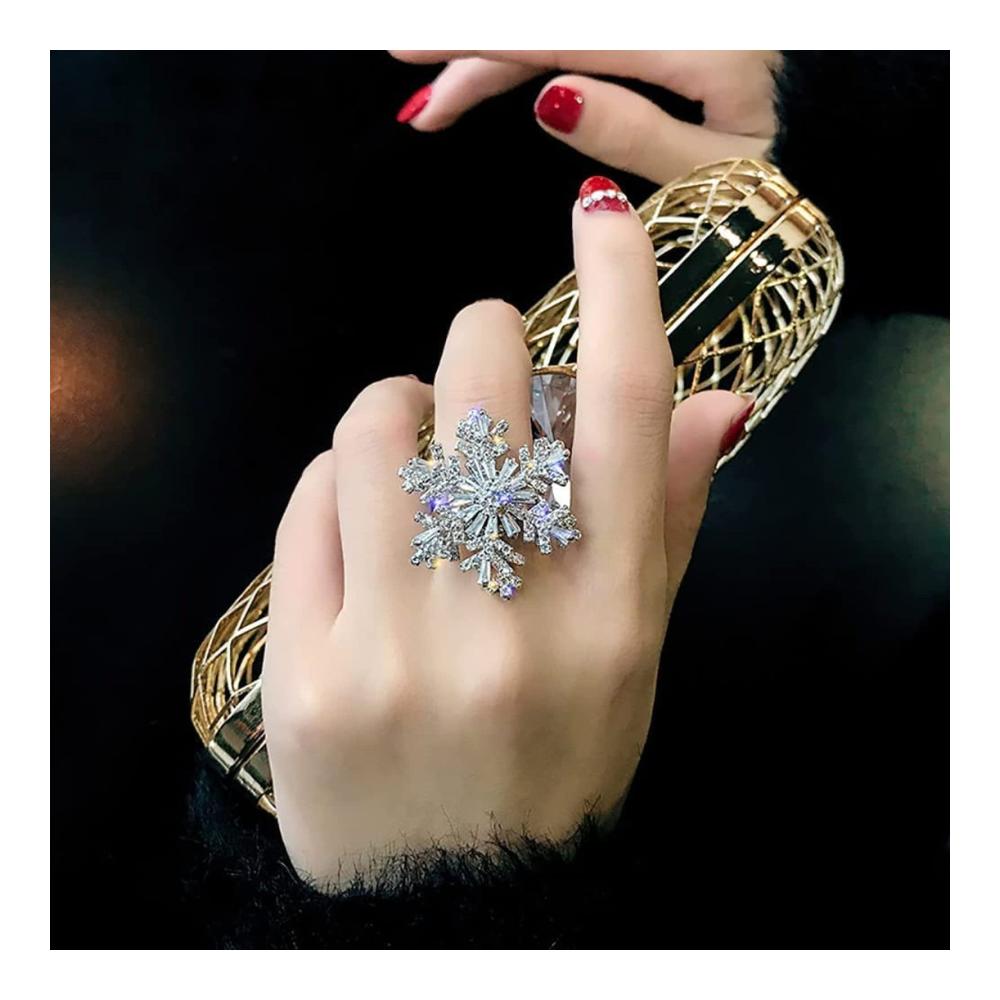 Drehbarer Schneeflockenring Eleganter Diamantring mit zarter Schneeflocke – Modische Ringe für Teenager-Mädchen und Frauen – Verstellbare Geschenke für Mädchen zu Weihnachten im Winter