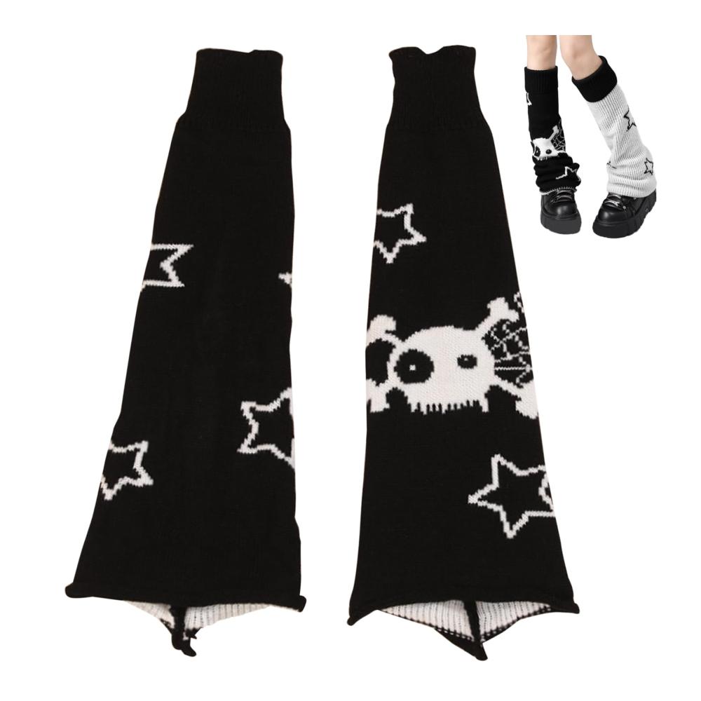 Entzückende Stulpen Doppelseitig tragbare Winterbeinwärmer mit Sternenschädel-Print für punkige Mädchen und Frauen! Kuschelig stylisch ein Must-have