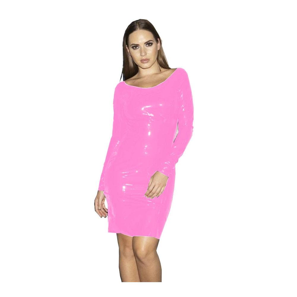 Einladendes Plus-Size Herbstkleid PVC Bleistift Bodycon festlich und sexy. Perfekt für Party! S-7XL Schaufelhals Langarm Mini. Jetzt entdecken