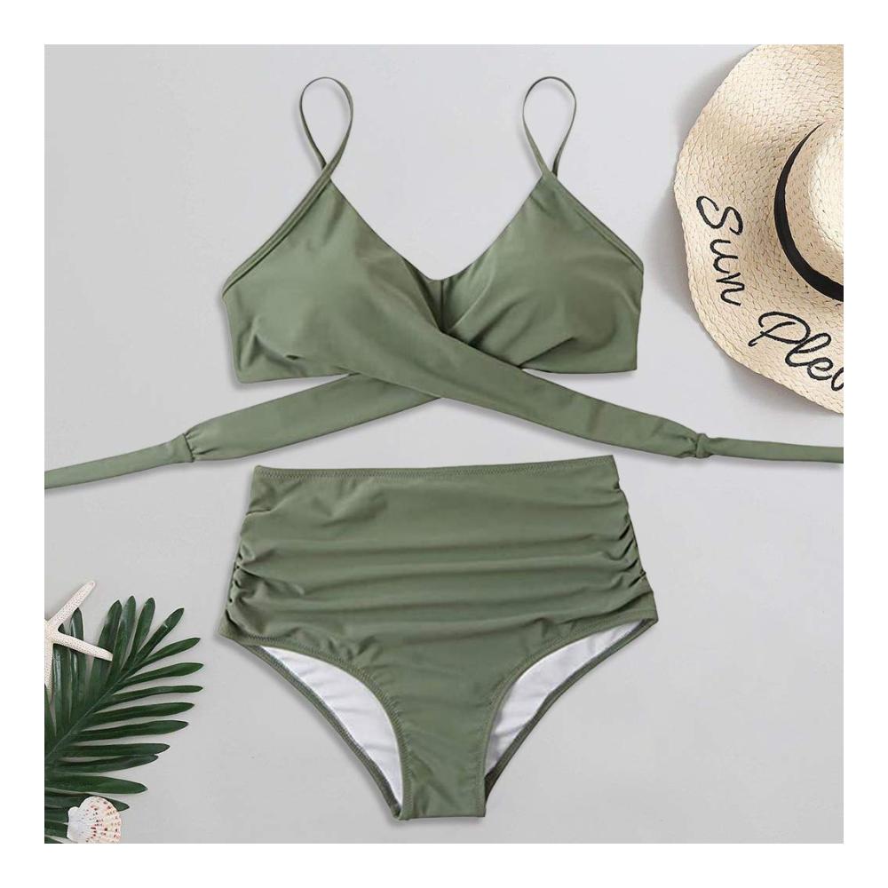 Bikini-Sets Damen Sexy Boho Tankini mit Push-Up-Effekt und hoher Taille - Attraktiver Badeanzug Set für Damen - Quadratische Uhren für Herren