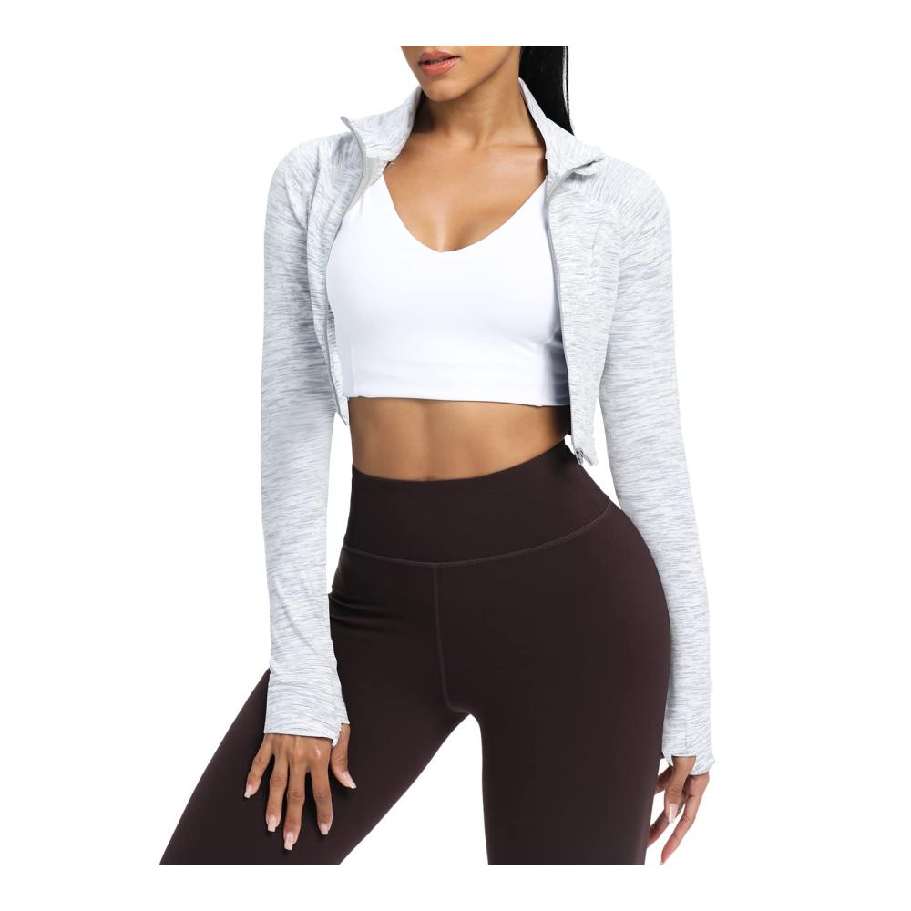 Entdecke den ultimativen Komfort Damen Sportjacke mit durchgehendem Reißverschluss und Daumenlöchern - Ideal für Yoga und Laufen. Leichte stylische Jacke für alle Aktivitäten