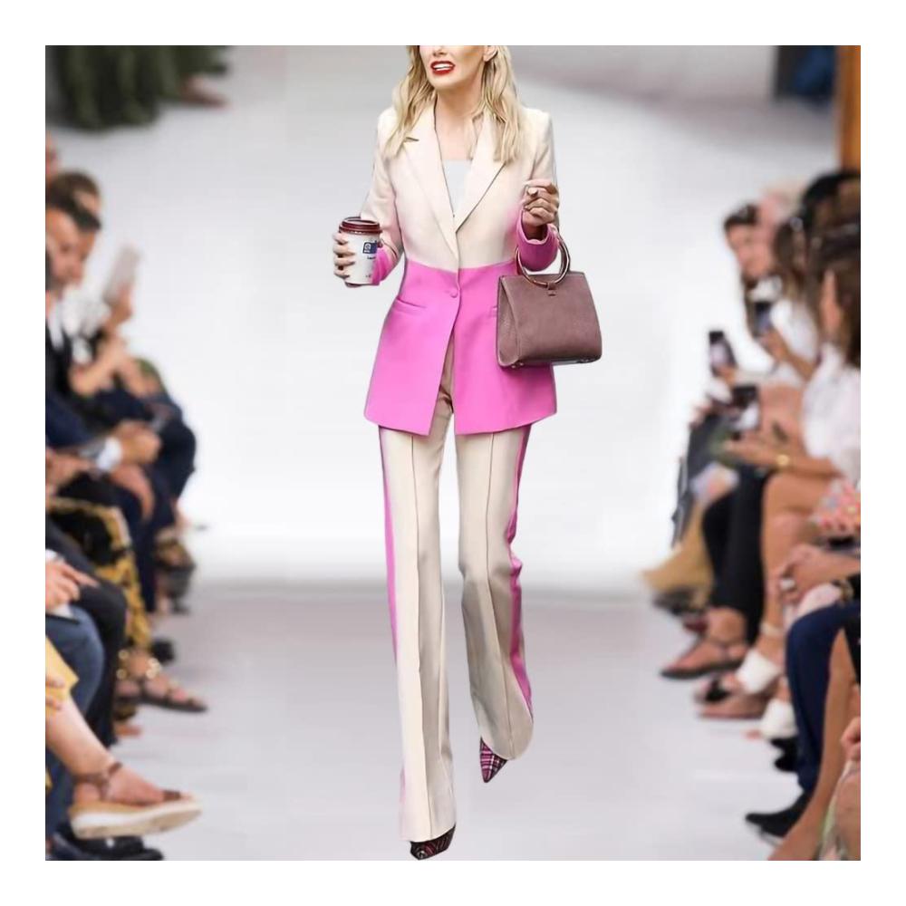 Stilvoller Damen-Blazer-Set Schmal geschnitten langärmlig Farbkontrast zweiteilig in Beige/Pink Größe 36 - Perfekte Ergänzung für Ihren Look
