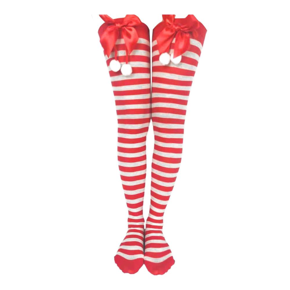 Gestreifte Weihnachts-Kniestrümpfe - Lang bunt & perfekt für Cosplay-Partys! Damen Weihnachtsstrümpfe für festliche Outfits und den Spaß am Feiern
