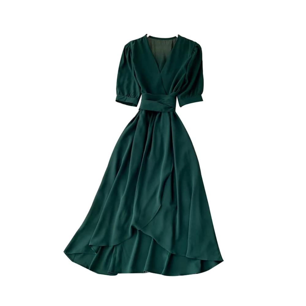 Elegantes Cocktail-Wickelkleid Damenkleid mit V-Ausschnitt und Taille-Schnürung für stilvolle Party-Abende. Perfekt für glamouröse Auftritte und unvergessliche Feiern