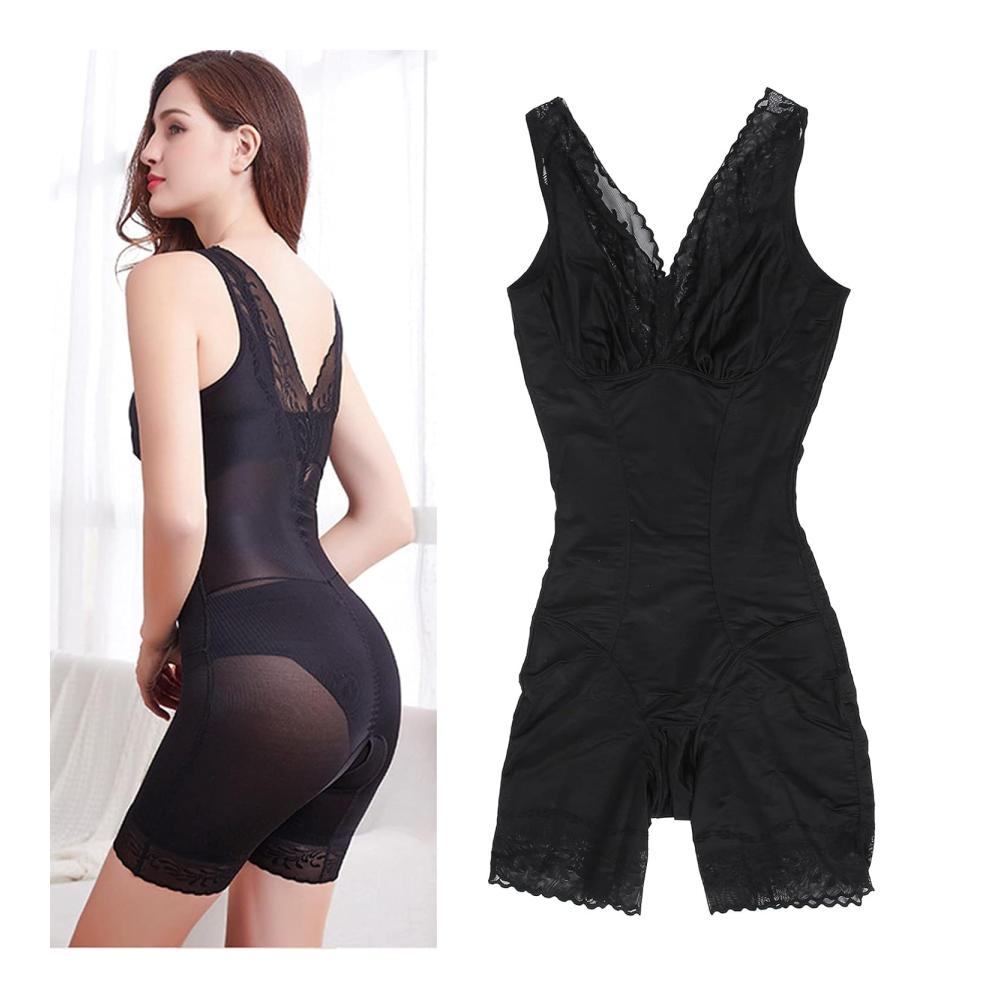 Figurformende Bodys V-Form offenes Dekolleté Bauchkontrolle hohe Elastizität Nylon Postpartum Taille Trainer Büste Schwarz Größe M