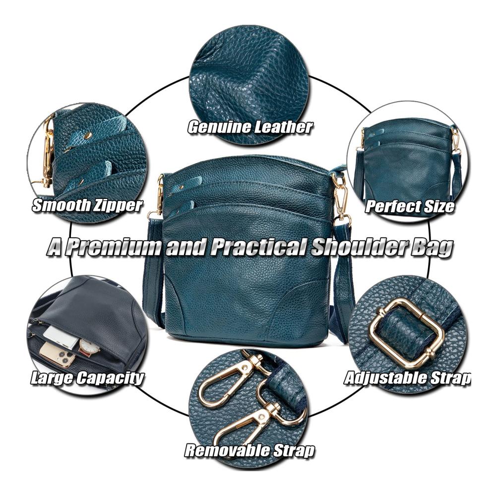 Ein Must-have für Stilbewusste Elegante Umhängetasche aus echtem Narbenleder mit 3 praktischen Reißverschlussfächern. Verstellbarer Riemen für optimalen Tragekomfort. Jetzt sichern