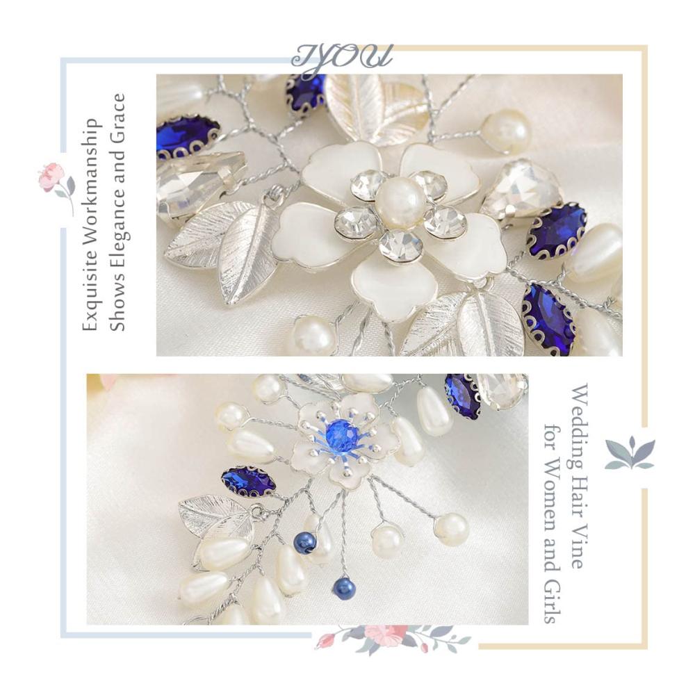 Erhabene Perlen Elegantes Haarband mit blauer Blume für Braut & Brautjungfern - Kristallverziertes Haaraccessoire für Hochzeiten & Proms