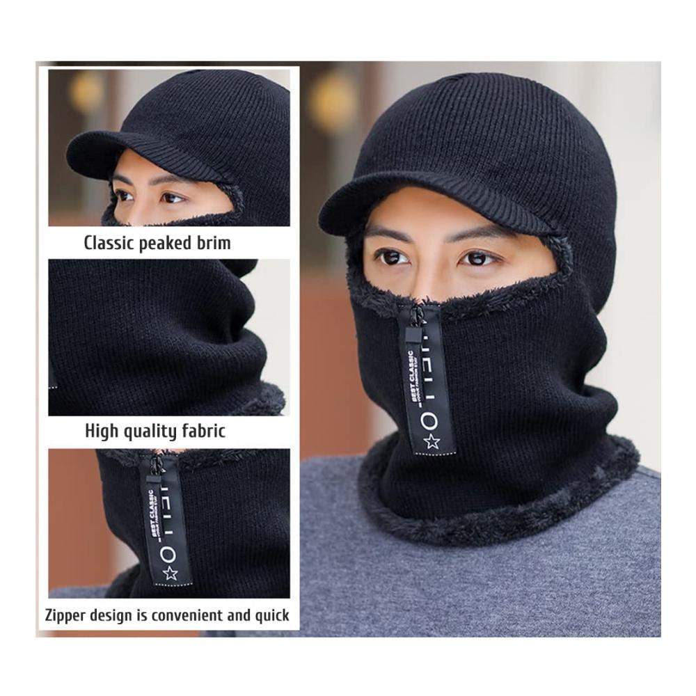 Stylisches Winter-Set Strickmütze Schal & Handschuhe für Damen und Herren - Beanie mit Reißverschluss und Ohrenklappen - Fleece-Futter für Wärme - Winddicht und Thermomaterial für Skifahren