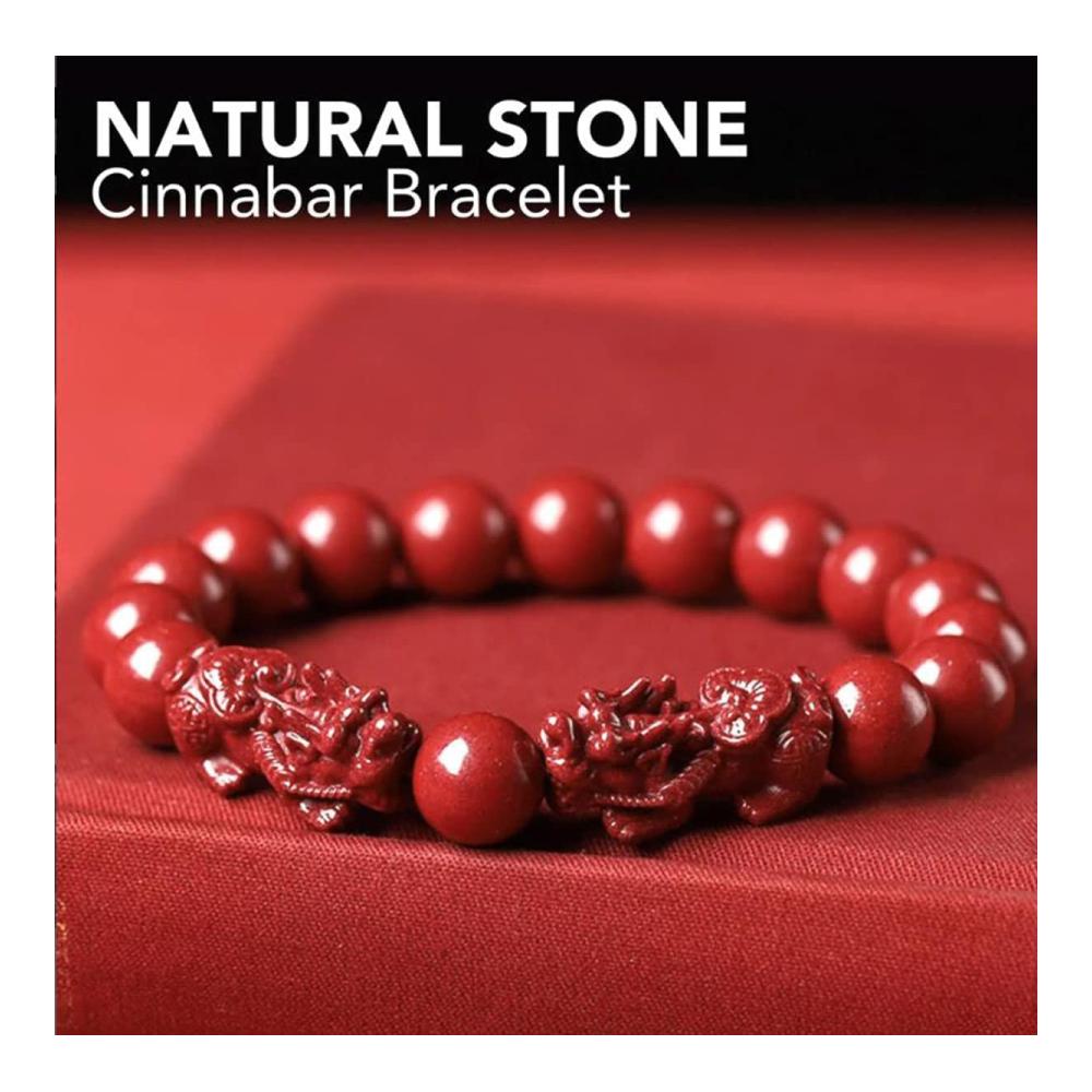 Entdecken Sie den Reichtum und Schutz mit unserem Feng Shui Cinnabar Armband für Männer und Frauen - Glücksbringer Geld Amulett (8 mm) Armschmuck