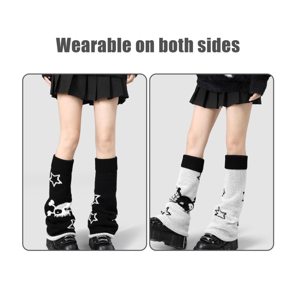 Entzückende Stulpen Doppelseitig tragbare Winterbeinwärmer mit Sternenschädel-Print für punkige Mädchen und Frauen! Kuschelig stylisch ein Must-have