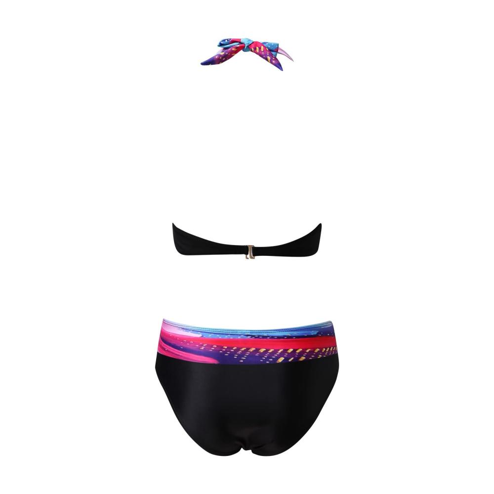 Attraktives Bikini-Set für Damen Bauchweg-Effekt Große Brüste Push-Up High Waist V-Ausschnitt überkreuztes Blumenmuster Bauchkontrolle (Rot 3  L