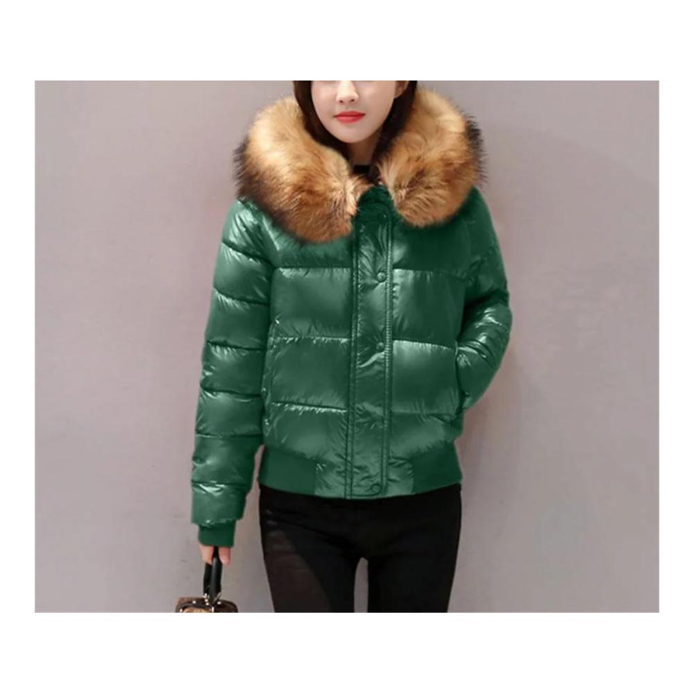 Damen Winter Daunenjacke mit Kapuze und Kunstpelzkragen Kurzmantel für kalte Tage